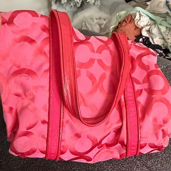Coach Poppy Op Art Glam Candy Pink Jacquard Tote Shoulder Handbag 13826 2009 Bag - Picture 7 of 12